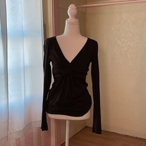 Velvet Brown Long Sleeve V-Neck Top